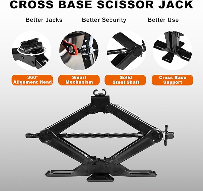 BIG RED AST10202SR Torin Wide Base Cross Car Scissor Jack: Steel Portable Quick Lift Tire Jacks Include Ratchet Wrench for Car, Truck, Sedans and MPV, 1.5 Ton (3,000 lbs) Capacity, Black