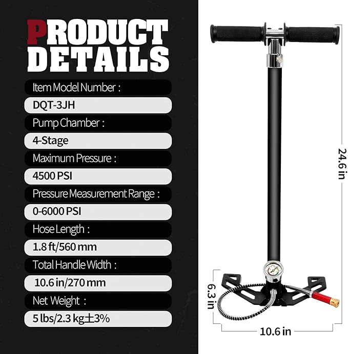 30Mpa 4500Psi PCP Hand Pump,4 Stage PCP Hand Pump Air Compressor,High Pressure Hand Pump,Stainless Steel,Suitable for PCP Air Guns,Paintball Gun,HPA Gas Tanks,Tire Inflation