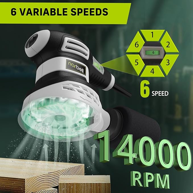 Orbital Sander 3.0AMP(360W),14000RPM Random Orbit Sander Tool with 6 Variable Speeds, 5" Electric Palm Sander Kit with Dust Bag,15pcs Sandpapers for Woodworking & Sanding, Light Gray