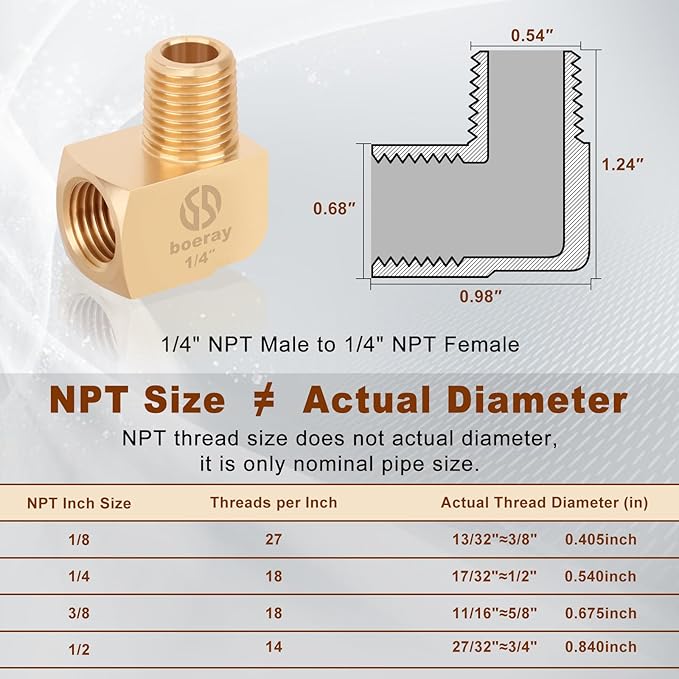 5pcs 1/4” Brass Fittings 90 Degree Barstock Street Elbow 1/4" NPT Male Pipe to 1/4" NPT Female Pipe 1/4 NPT Elbow Forged Brass Pipe Fittings