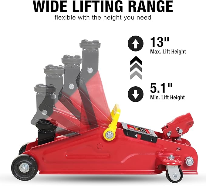 BIG RED TAM82012-1 Torin Low Profile Hydraulic Trolley Service/Floor Jack with Blow Mold Carrying Storage Case, 2 Ton (4,000 lb) Capacity, Red