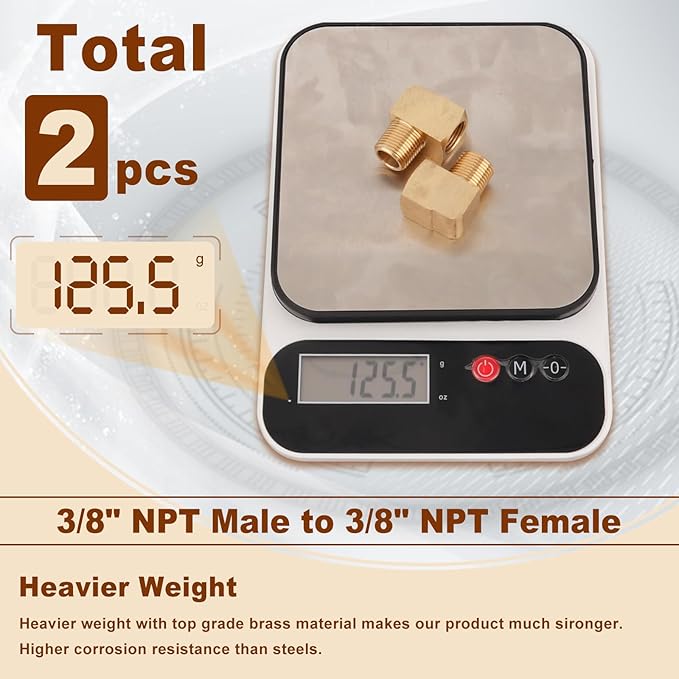2pcs 3/8” Brass Fittings 90 Degree Barstock Street Elbow 3/8" NPT Male Pipe to 3/8" NPT Female Pipe 3/8 NPT Elbow Forged Brass Pipe Fittings