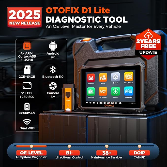 OTOFIX D1 Lite Bidirectional Scan Tool with 2-Year Updates, 2025 Newest All System Automotive Diagnostic Scanner, 38+ Reset Services, FCA AutoAuth, Active Test, CANFD&DOIP, Auto VIN