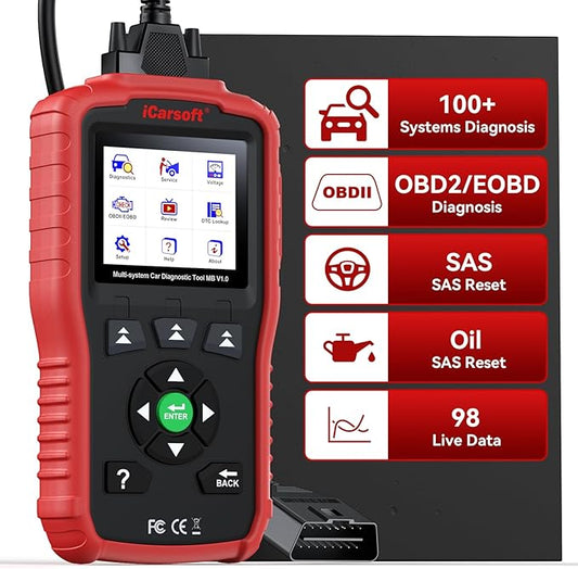 iCarsoft OBD2 Scanner MB V1.0 for Mercedes Benz/Sprinter/Smart, All System Diagnostic Tool Oil/SAS Reset Battery Test 10 OBD2/EOBD Modes CAN Car Scan Code Reader/DTC Lookup/Live Data/Freeze Frame
