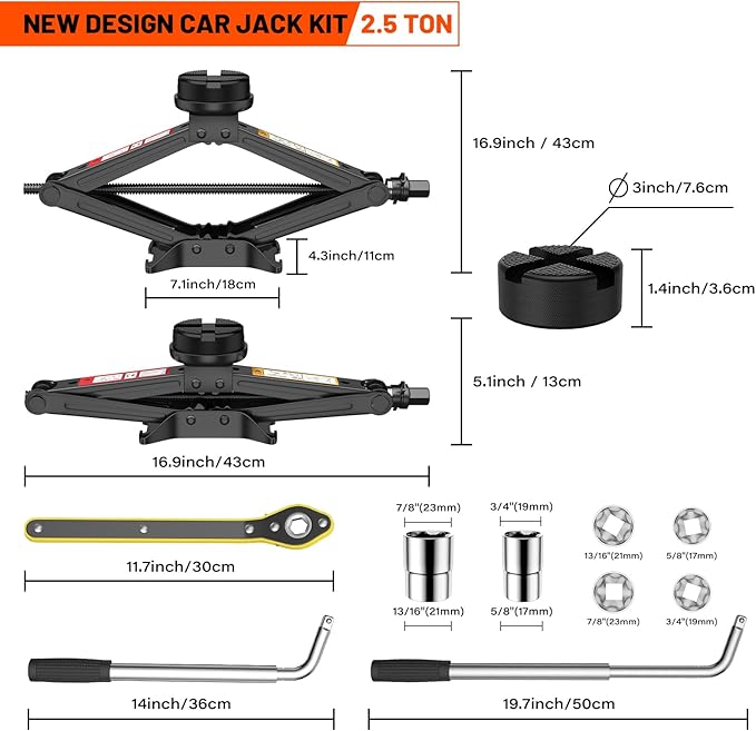 IMAYCC Car Jack Kit 2.5 Ton/5512 lbs, Universal Scissor Jack for Car with Rubber Jack Pad, Portable Tire Jack Changing kit with Lug Wrench,Car Emergency Kit for Car SUV MPV