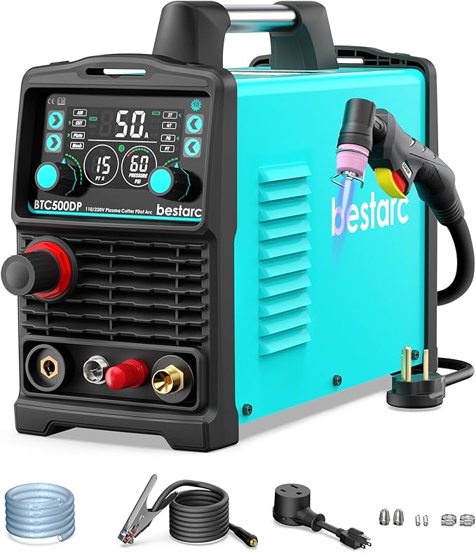 Plasma Cutter, Pilot Arc [Air Sensor Technology] 110/220V BTC500DP 10th Generation, 50Amps Screen Display Digital Plasma Cutting Machine (BTC500DP 10GEN 110/220V)