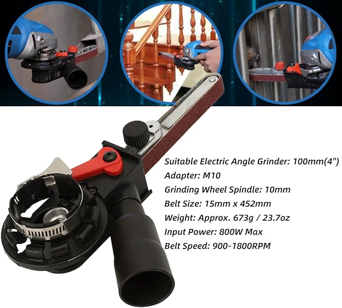 Mini Belt Sander Sanding Head Adapter, M10 Angle Grinder Belt Sander with Two Working Walls, Convert Your Angle Grinder To Belt Sander, for Electric Angle Grinder