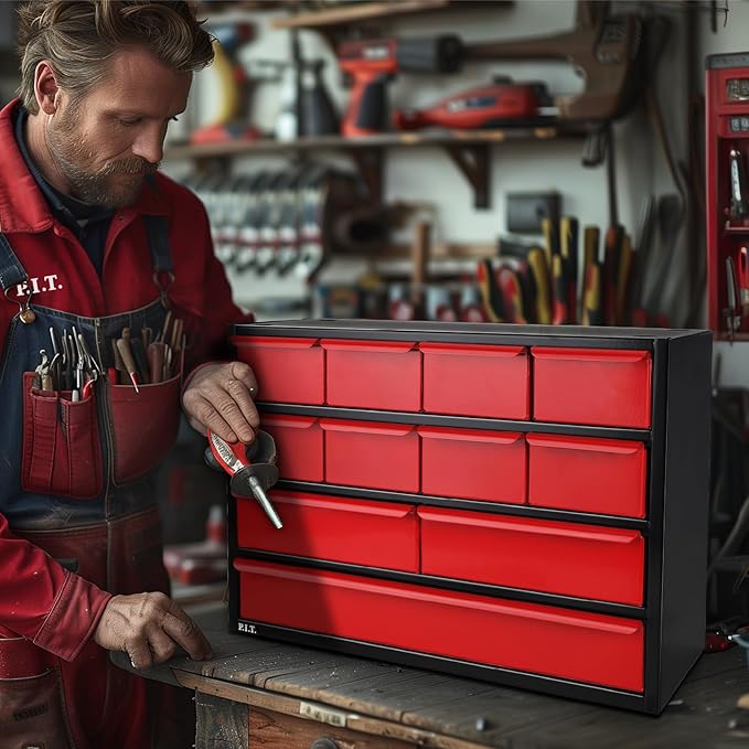 P.I.T. Organiser Stackable 11 Drawer, Metal Tool Chest, Steel Tool Box with 4 Sets of Expansion Screws for Wall Mounting.Cabinet for Tool, Screw, Nuts, Bolts Organizers and Storage