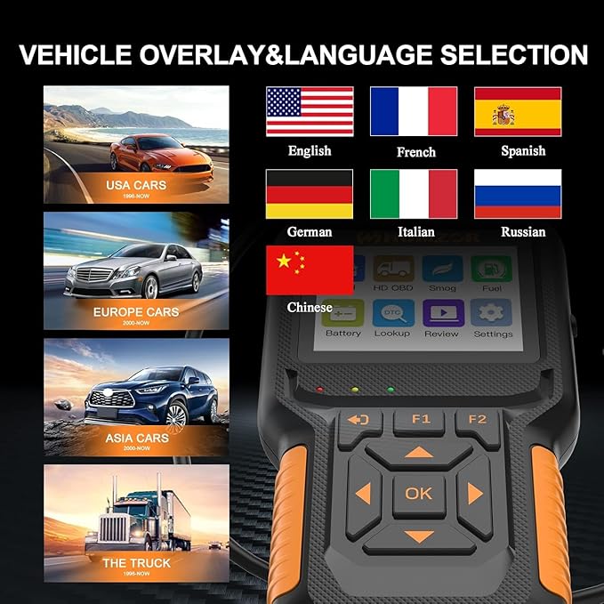 Heavy Duty Truck Scanner, NC601 Full System Diesel Diagnostic Scan Tool for Cummings, Detroit, Freighter, International, Paccar Check Truck Engine and Car 2 in 1 Code Reader/OBD2 Scanner