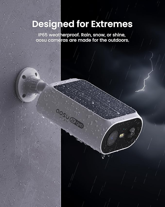 AOSU Solar Security Cameras Wireless Outdoor, 2Mins DIY Installation 2K Color Night Vision Cameras for Home Security, Requires Homebase, Homebase Supports Up to 4 Cams