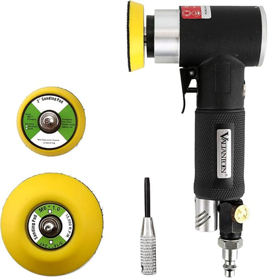 Valianto 2" 3" Mini Air Sander, Pneumatic Sander Random Orbital Eccentric Dual Action Polisher with M6 Thread Plate (2" and 3"),- Adjustable Airflow Valve - US Connector