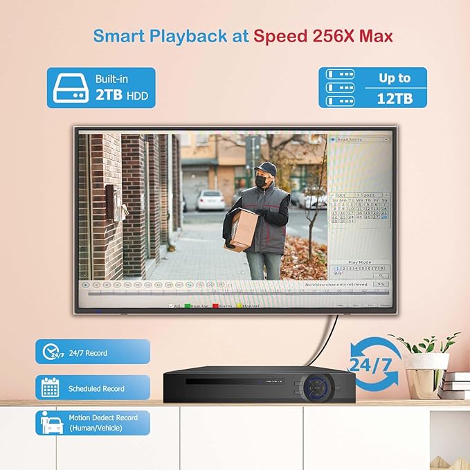 5MP 8CH PoE Security Camera System Two-Way Audio, 4pcs Outdoor PoE Cameras, Night Vision, Smart Motion/Face Detection, Remote Access, H.265+ 8 Channel 4K NVR with 2TB HDD for 24/7 Recording