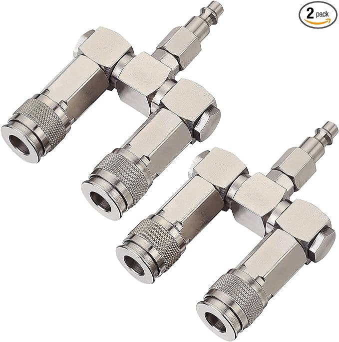 FIXSMITH Air Hose Connector 2 Pack - 2 Way Air Hose Splitter,1/4 In NPT, Air Compressor Accessories Fittings, Swivel 360 Degrees Connectors.