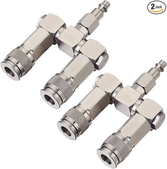 FIXSMITH Air Hose Connector 2 Pack - 2 Way Air Hose Splitter,1/4 In NPT, Air Compressor Accessories Fittings, Swivel 360 Degrees Connectors.