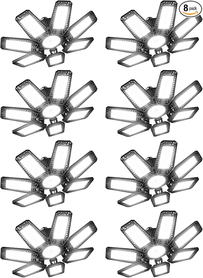 LED Garage Light 8 Pack, 200W Deformable LED Garage Ceiling Lights 7+1 Panel, 20000LM LED Lights Shop Light, 6500k LED Light Bulb Lighting for Garage Basement, Barn, Work Light