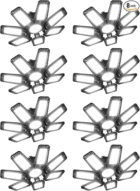 LED Garage Light 8 Pack, 200W Deformable LED Garage Ceiling Lights 7+1 Panel, 20000LM LED Lights Shop Light, 6500k LED Light Bulb Lighting for Garage Basement, Barn, Work Light