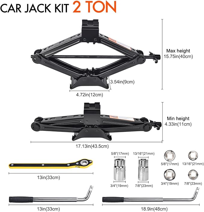 Car Jack Kit Scissor Jack for Car 2 Ton (4409 lbs) Tire Jack Tool Kit Universal Car Emergency Kit with Lug Wrench Tire Changing Kit for Car SUV