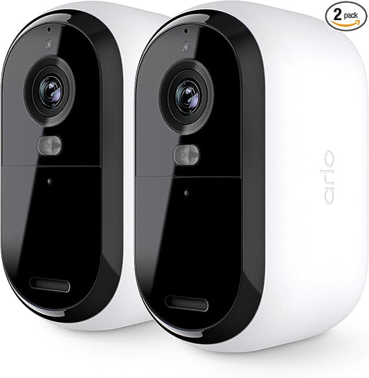 Arlo Essential Security Camera 2K | Indoor - Outdoor | 2nd Gen | Wireless with Spotlight, 2-Way Audio, Color Night Vision, Live Stream, Motion Activiation, Real Time Notifications - White, 2 Camera