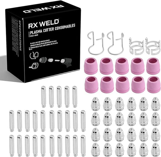 RX WELD 64Pcs Plasma Cutter Torch Consumables Electrode Nozzles Cups Kit Galvanized Copper Ceramic AG-60 Consumables