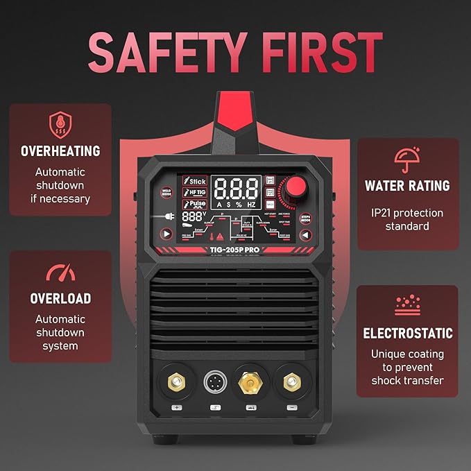 YESWELDER TIG Welder With Pulse 205Amp Large LED Display, STICK/DC TIG/PULSE TIG 3 In 1, 110&220V Dual Voltage TIG Welding Machine TIG-205P
