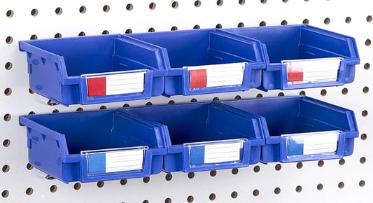 Pegboard Bins - 6 Pack Blue - Hooks to Any Peg Board - Organize Hardware, Accessories, Attachments, Workbench, Garage Storage, Craft Room, Tool Shed, Hobby Supplies, Small Parts