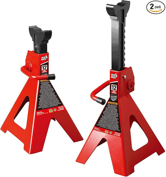 BIG RED T41202 Torin Steel Jack Stands: 12 Ton (24,000 lb) Capacity, Red, 1 Pair