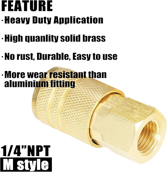 Air Hose Fittings Brass Industrial Coupler 1/4-inch NPT Female Thread Compressor Quick Connect Fittings For Professional Jobsites and Automotive Shops I/M Style 2 Piece