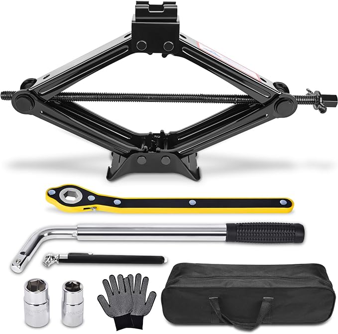 Car Jack Kit Scissor Jack for Car 2.5 Ton (5512 lbs) Scissor Jack Kit Universal Car Emergency Kit with Lug Wrench Tire Changing Kit for Car SUV
