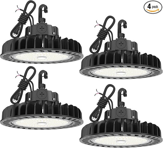 HYPERLITE LED High Bay Lights 150W 21,750lm 5000K 1-10V Dimmable UFO Led High Bay Light UL Listed 5' Cable High Bay Led Lights Alternative to 650W MH/HPS for Gym Factory Warehouse 4-Pack