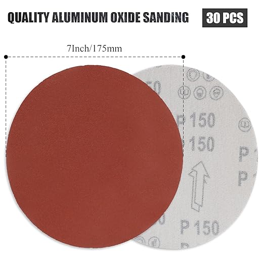 Biaungdo 30 Pcs 7-Inch Sandpapers Sand Discs Hook and Loop Grinding Polishing for Random Orbit Sander,150 Grit