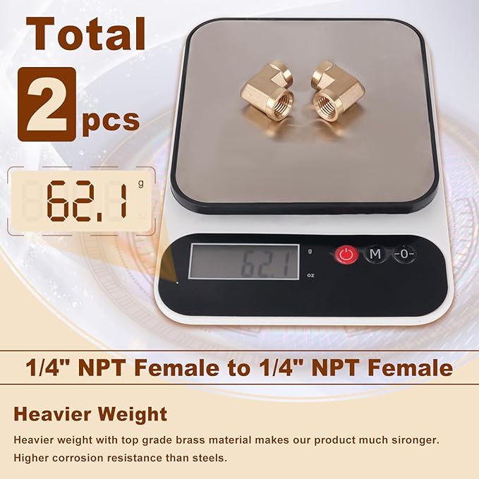 2pcs 1/4” Brass Fittings 90 Degree Barstock Street Elbow 1/4" NPT Female Pipe to 1/4" NPT Female Pipe 1/4 NPT Female Elbow Forged Brass Pipe Fittings