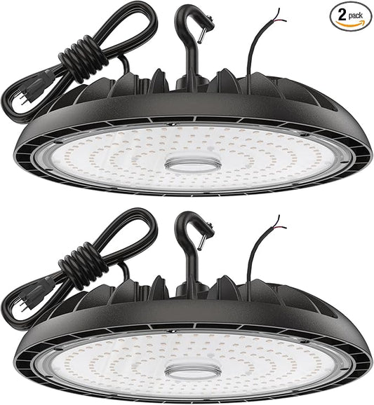 200W High Bay LED Shop Lights - 0-10V Dimmable, 30000 LM High Bay Lights 2 Pack, 5000K Daylight White, IP65 Waterproof, Durable UFO LED High Bay Lights for Garage, Warehouse, Barn, ETL Listed