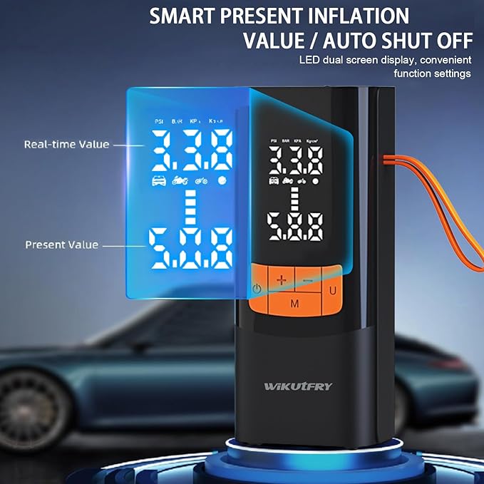 Tire Inflator Portable Air Compressor, 15000mAh and 150PSI Car Tire Pump with Pressure Display for Cars, Motorcycles, Bicycles, Ball Bikes with Tire Pressure Gauge, Dual-Use Type