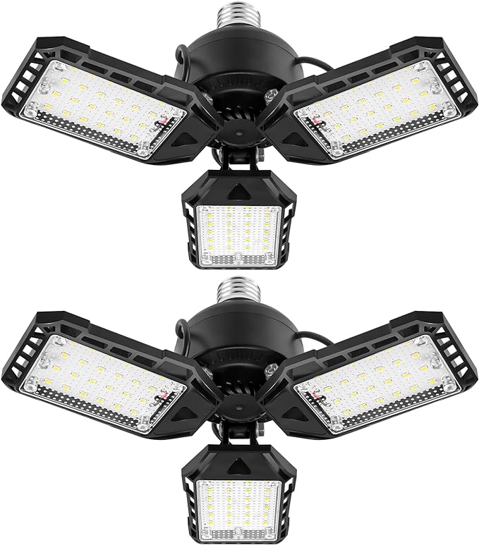 LED Garage Lights 1 Pack -80W, 8000LM 6500K Led Shop Light with 3 Deformable Panels, Basement Barn Light Garage Ceiling Lights, E26/E27 for Garage, Warehouse, Shop, Basement