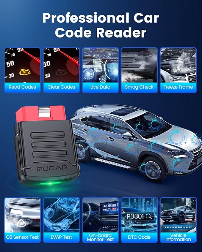 MUCAR BT200 OBD2 Scanner Bluetooth for iOS & Android, Car Scanner Diagnostic Tool for All Systems, Oil/SAS Reset(One Year Free), Check Engine Light, Auto VIN, Lifetime Free Update