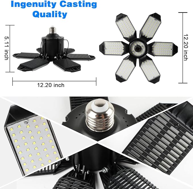 LED Garage Light - 160W LED Garage Ceiling Light 16000LM 6500K Super Bright Garage Lighting with 6 Deformable Panels Screw in Shop Light for Basement Workshop Warehouse Attic