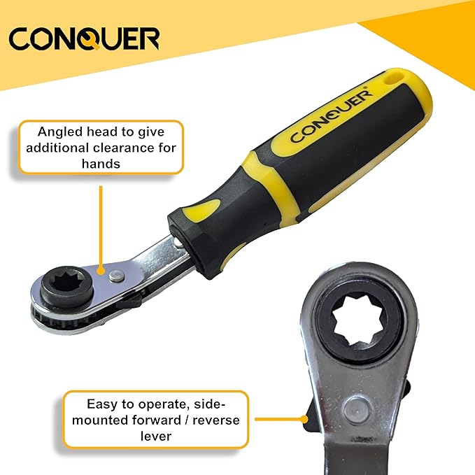 CONQUER Automatic Slack Adjuster Tools, 5/16" Brake Adjustment Tool Ratcheting Wrench Air Brake System Adjustment Wrench Tools Set for Semi Truck Big Truck Trailers(2-Piece)