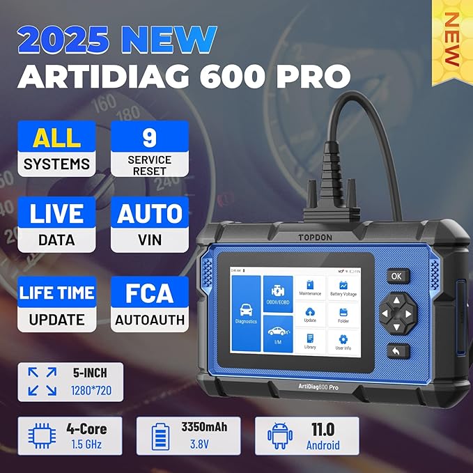 OBD2 Scanner Diagnostic Tool TOPDON ArtiDiag 600Pro, Code Reader All Systems Scan Tool with 9 Essential Maintenance Functions, Car Scanner with Andriod iOS, Upgraded Version of AD600S/AD500
