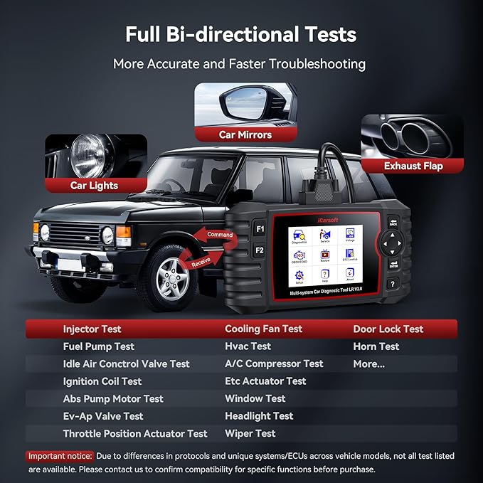 iCarsoft Bidirectional OBD2 Scanner for Land Rover/Jaguar, Full Systems in-Depth Diagnostic Scan Tool, 38 Resets/118 Graphic Data, ABS SRS Engine Transmission Code Reader -LR V3.0 (2025)