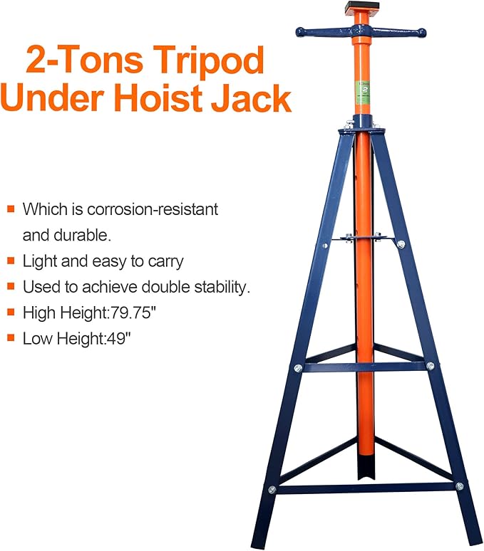 Aain 2 Ton Tripod Underhoist Support Stand, High-Lift Under Hoist Tripod Stand, 4400lb Capacity，Adjustable Height Engine Jack (ET305)