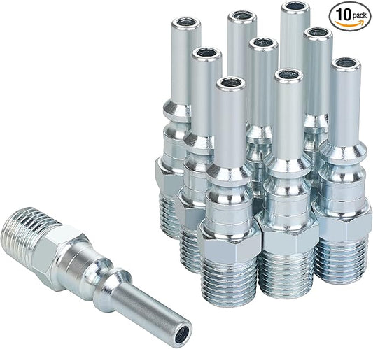 Lincoln L-style Air Hose Fittings, 1/4 Inch Flow Size, 1/4 Inch Male Threads Size, Steel Material, 300PSI, 10 Pieces Air Compressor Accessories Fittings