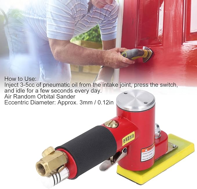 Jadeshay Random Orbital Sander Pneumatic Tool, High Power Push Switch Palm Sander with Air Filter, Zinc Alloy Construction, for Auto Body, Woodworking & Polishing