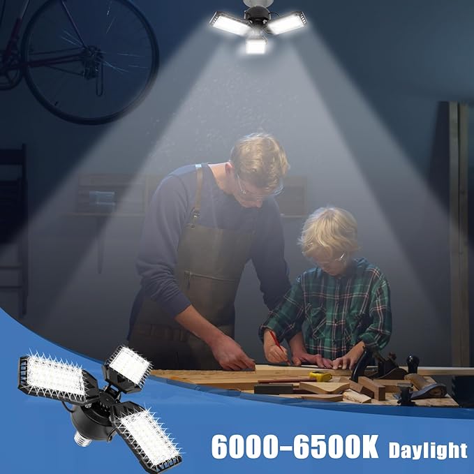 LED Garage Lights 2 Pack -80W, 8000LM 6500K Led Shop Light with 3 Deformable Panels, Basement Barn Light Garage Ceiling Lights, E26/E27 for Garage, Warehouse, Shop, Basement