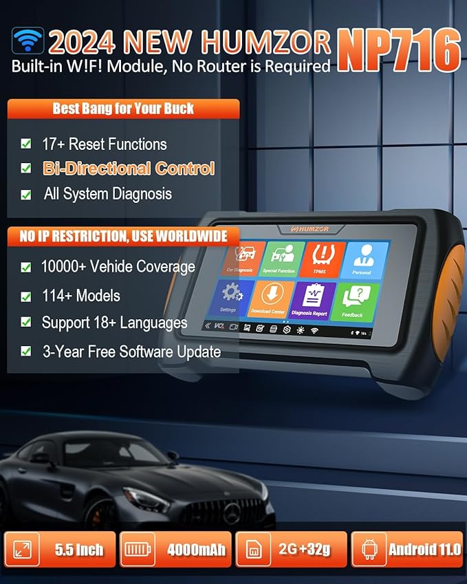 Bidirectional Scan Tool, Automotive Scanner Diagnostic Tool with ECU Coding, All Systems Scanner for Car, 3-Year Updates, 17+ Resets, ABS Bleed, Oil/SAS/TPMS/EPB Reset