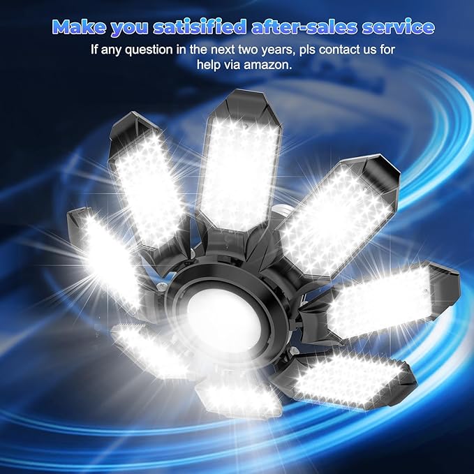 Garage Lights - Super Bright 250W LED Garage Ceiling Light w/ 8 Deformable Panels 6500K Led Light Bulb Srew in E26/E27 Socket with Adjustable Center Spotlight for Barn Workshop Attic - 4Pack