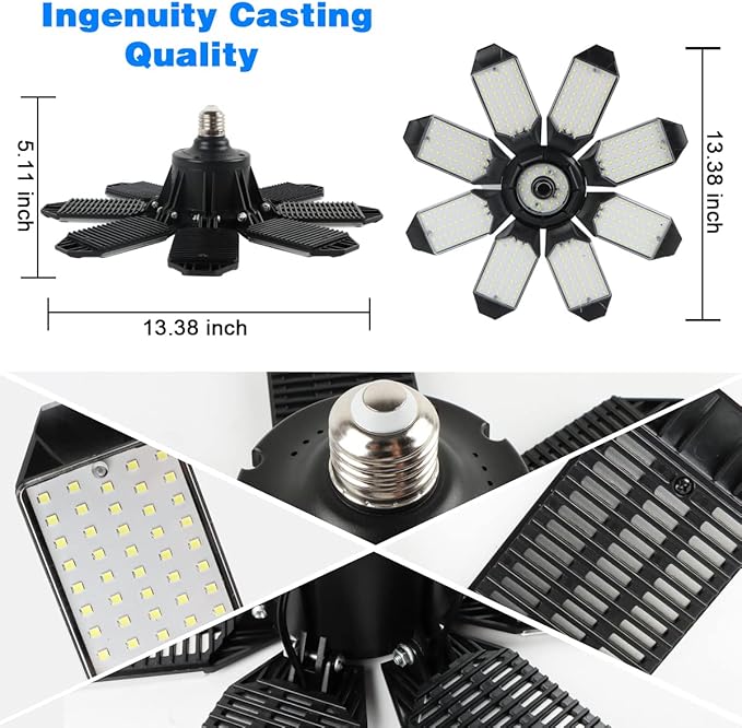 Garage Light - 40000LM Super Bright 6500K Garage Lights Ceiling Led w/ 8 Deformable Panels Compatible for E26/E27 Garage Light Socket Applicable for Garage Barn Warehouse Attic - 2Pack