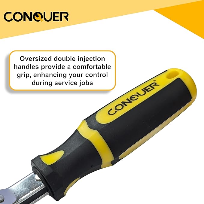CONQUER Automatic Slack Adjuster Tools, 5/16" Brake Adjustment Tool Ratcheting Wrench Air Brake System Adjustment Wrench Tools Set for Semi Truck Big Truck Trailers(2-Piece)