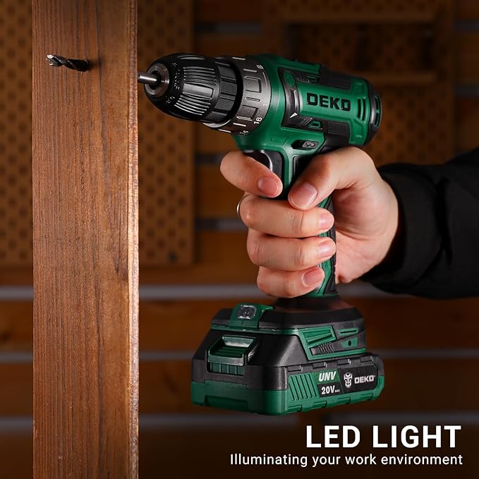 Power Drill Cordless: DEKO PRO Cordless Drill 20V Electric Power Drill Set Tool for Women Drills Cordless with Battery and Charger Drill Driver 20 Volt Drill Driver Kit Green