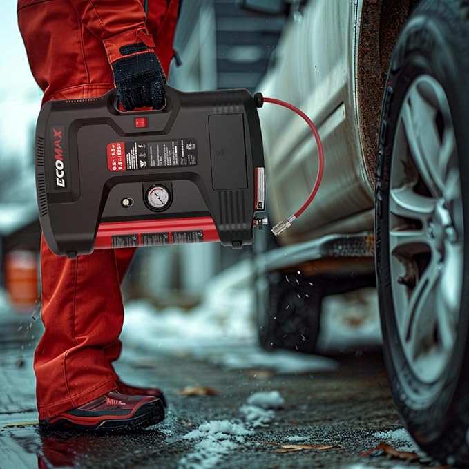 Portable Air Compressor, Wall-Mount with 30 Feet Air Hose, Mini Tank 125 PSI MAX Pressure & 1.5 HP, Oil-free Long Life Cycle for Shop, Garage and Home