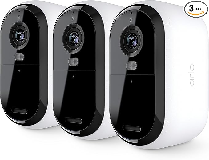 Arlo Essential Security Camera 2K | Indoor - Outdoor | 2nd Gen | Wireless with Spotlight, 2-Way Audio, Color Night Vision, Live Stream, Motion Activiation, Real Time Notifications - White, 3 Cameras